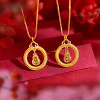 Real 14K Gold Color Necklace Retro Treasure Safety Pendant Female Elegant Retro Pendant Chain Pure 999 18K Gold Jewelry Gifts