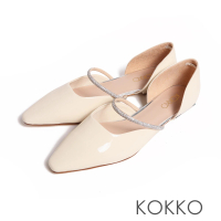 【KOKKO 集團】精緻水鑽鞋帶顯瘦修腳包鞋(米色)