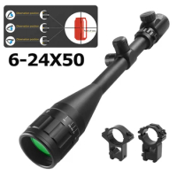 6-24x50 Hunting Rifle Scope Parallax Adjusting Red and Green Illuminated with Mount Optical Riflescope Airsoft Sniper Scopes