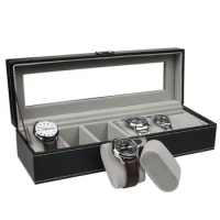 Hot Quality PU Leather Watch Boxes Storage Organizer Box Luxury Jewelry Display Watch Case Black Watch Organizer Free Shipping