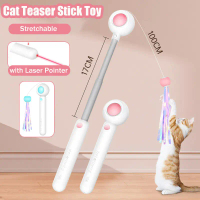 2IN1 Cat Teaser Stick Toy Stretchable Teasing Stick with Laser Pointer Pet Funny Interactive Toy Kay