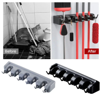 Mop And Broom Rack Wall Mount, Broom And Mop Rack Storage Rack With 5 Positions, 6 Hooks, Garden Cle