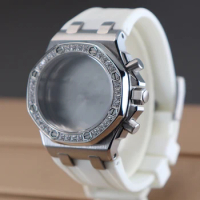 37mm Women's Watch Case White Rubber Watchbands Mod Parts For Miyota OS10 0S20 Seiko TMI VK63 KV64 Quartz Movement Fast Shipping