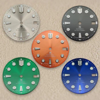 28.5mm S Logo Sunray Diver's Dial Fit NH35/NH36/4R/7S Movement Green Luminous Watch Modification Accessories