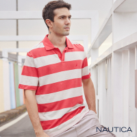 Nautica 男裝 經典撞色條紋開襟短袖POLO衫-紅白