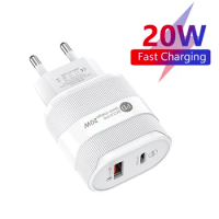 Fast Charging Double Port Quick Wall Charger PD20W QC3.0 USB Type C Phone Adapter For iPhone 14 15 Xiaomi Samsung OnePlus Huawei