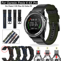 26 22mm Canvas Watchband Strap For Garmin Fenix 5 5X Plus 6 6X Pro 935 3HR D2 Fenix 7 7X Smart Bracelet Quick Easy Fit Wristband