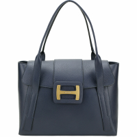 HOGAN H-Bag H徽標荔紋牛皮肩背托特包(深藍色)