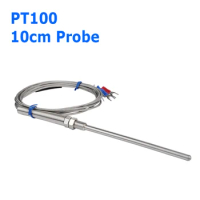 Stainless Steel Shield 10cm Probe Tube RTD PT100 Temperature Sensor with 2m 3 Cable Wires for Temperature Controller