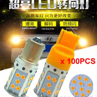 100PCS 1156 BA15S 18W LED Bulbs Samsung 3030-35SMD Yellow Amber T20 7440 Turn Backup Reverse Stop Signal Canbus Anti-Hyper Flash