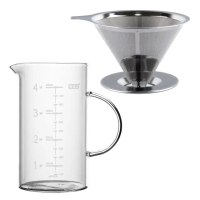 【MILA】立式不鏽鋼咖啡濾網+玻璃量杯650ml(超值優惠組)