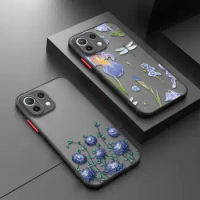 Matte Phone Case For Xiaomi Poco X3 NFC X3Pro M5 M3 F1 F3 for Mi 11 12 13 11X 12X Pro 12T 11T 10T Pro Blue Flower Dragonfly
