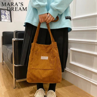 Mara's Dream Bags For Women 2021 Corduroy Shoulder Bag Reusable Shopping Bags Casual Tote Female Handbag For Student Cram School
