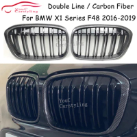 Carbon Fiber Dual Slat Grille Mesh Car Styling for BMW X1 Series F48 2016-2019 Front Bumper Kidney Grills