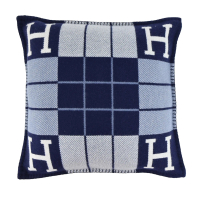 【Hermes 愛馬仕】Avalon III 緹花織羊毛與喀什米爾混紡抱枕(50cm/藍灰)