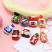 9Pcs/set Mini Drink Bottle Fridge Stickers Resin Cute Seasoning Bottle Miniatures Glossy Drink Bottle DIY Food Toy