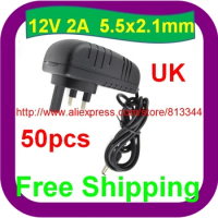 50 X Free Shipping UK 3 PIN DC 12V 2A Charger Adaptor Plug LED Strip Light