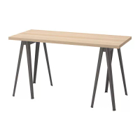LAGKAPTEN/NÄRSPEL 書桌/工作桌, 染白橡木紋/深灰色, 140 x 60 公分