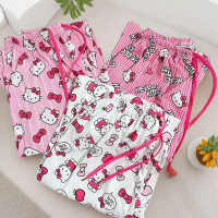 Pink Kitty Cat Pajama Pants for Women, Cute and Thin Loose Casual Home Pants for Summer, Walking Pan