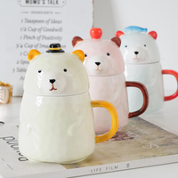 水杯 木木熊個性創意可愛卡通馬克杯子帶蓋勺情侶陶瓷水杯咖啡杯麥片杯