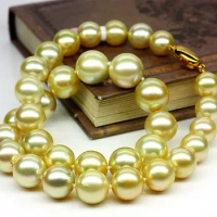 925 silver real natural big Nanyang Kim 12-14mm Necklace round very light blemish natural seawater pearl necklace Tahiti