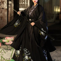 Modern Hanfu Woman Chinese Traditional Dress Kimonos Mujer Tang Dynasty Style Hanbok Cosplay Retro Fairy Princess Black Red Suit