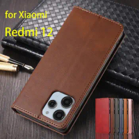 Magnetic Attraction Cover Leather Case for Xiaomi Redmi 12 / Redmi12 5G Flip Case Card Holder Holster Wallet Case Fundas Coque