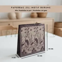 (1 PACK) Paperbag XL Motif Burung Bangau Bahan Kraft Ketebalan 150 gsm Tas Kertas Besar Coklat