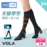 【VOLA 維菈】3雙組 140D中壓 機能中統襪 壓力襪 機能襪 美腿襪(MIT台灣製 預防靜脈曲張)