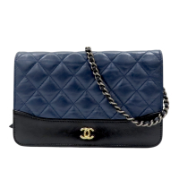 【二手名牌BRAND OFF】CHANEL 香奈兒 藍/黑色 皮革 Gabrielle WOC 流浪包 肩背包 無卡 A84389