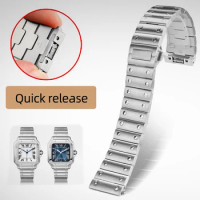 316L Solid Stainless Steel Strap Adapted to Cartier Santos watchband Santos100 Santos butterfly buckle bracelet 21mm Men's