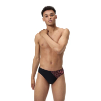 【SPEEDO】男 運動三角泳褲 Medley Logo(黑/粉橘)