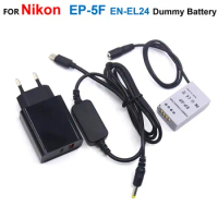 USB Type-C Power Cable +EP-5F DC Coupler EN-EL24 ENEL24 VFB1190 Dummy Battery+PD Charger Adapter For Nikon 1 J5 1J5 Camera