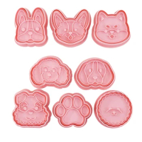 8Pcs Cartoon Dogs Head Cookie Cutters Pressable Biscuits Mold Holiday Biscuits Fondant Cookie Stamps Party Supplies G5AB