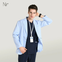 【Nurstyle】男款醫師袍(夾克式短袍 冰川藍)