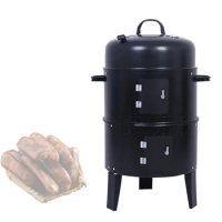 Outdoor BBQ Round Charcoal Stove Bacon Portable 3 in 1 Double Deck Barbecue Smoker Oven Camping Picnic Cooking Tool