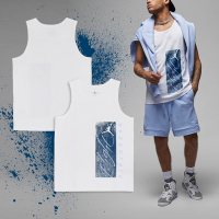 Nike 背心 Jordan Essentials Graphic 男款 白 藍 純棉 無袖 喬丹 飛人 FJ2084-100