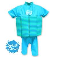 【Splash About 潑寶】UV FloatSuit 兒童防曬浮力泳衣 - 水藍 / 珊瑚綠條紋 1-2 歲-1-2 歲