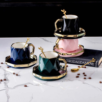 咖啡 北歐風陶瓷水晶咖啡杯 陶瓷咖啡杯碟套裝 早餐點心下午茶餐具托盤 創意歐式