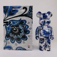 BE@RBRICK 400% blue and white porcelain plastic teddy bear square packaging box Bearbrick 28cm trendy toy doll