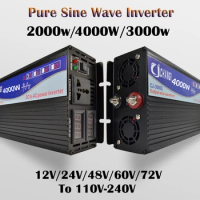 2000W 3000W 4000W Pure Sine Wave Inverter Power Solar Car Inverters With LED Display DC 12V 24V 48V To AC 220V Voltage Converter