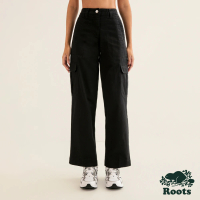 【Roots】Roots女裝-舒適生活系列 兩側大口袋有機棉寬褲(黑色)