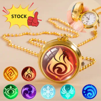 STOCK Game Genshin Impact Eye of God Pocket Watch Flip Necklace Creative Gift Metal Pendant Heart of God Keychain 2024 NEW