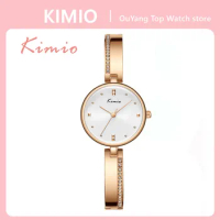 KIMIO 2022 Women Watch Brand Luxury Rhinestone Fashion Simple Round Dial Rose Gold Ladies Quartz Watch Bracelet Female Clock