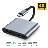 USB C 3.0 Hub Type-C DP Mode To Dual HD Dispaly 4K Audio Video Converter Cable PD 60W Fast charging for Macbook Pro Laptops PC