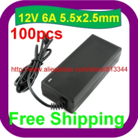 100 pcs 12V 6A AC/DC Power Supply Charger Adapter for 5050 LED RGB Strip light