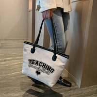 Teaching is A Work of Heart Printed Gift for Teachers Canvas Tote Bag Shoulder Hand Book Bag Teacher Tote Shopper Shopping Bag