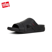 【FitFlop】FREEWAY POOL SLIDE IN LEATHER簡約一片式皮革涼鞋-男(黑色)