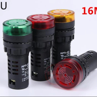 1pc AD16-16M 12V 24V 110V 220V 380V 16mm Flash Signal Light Red LED Active Buzzer Beep Alarm Indicator Red Green Yellow Black