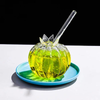 Pomegranate Shape Cocktail Bubble Tea Glass Transparent Glasses Drinking Wine Goblet Juice Ice Coffee Cup Kawaii Straw